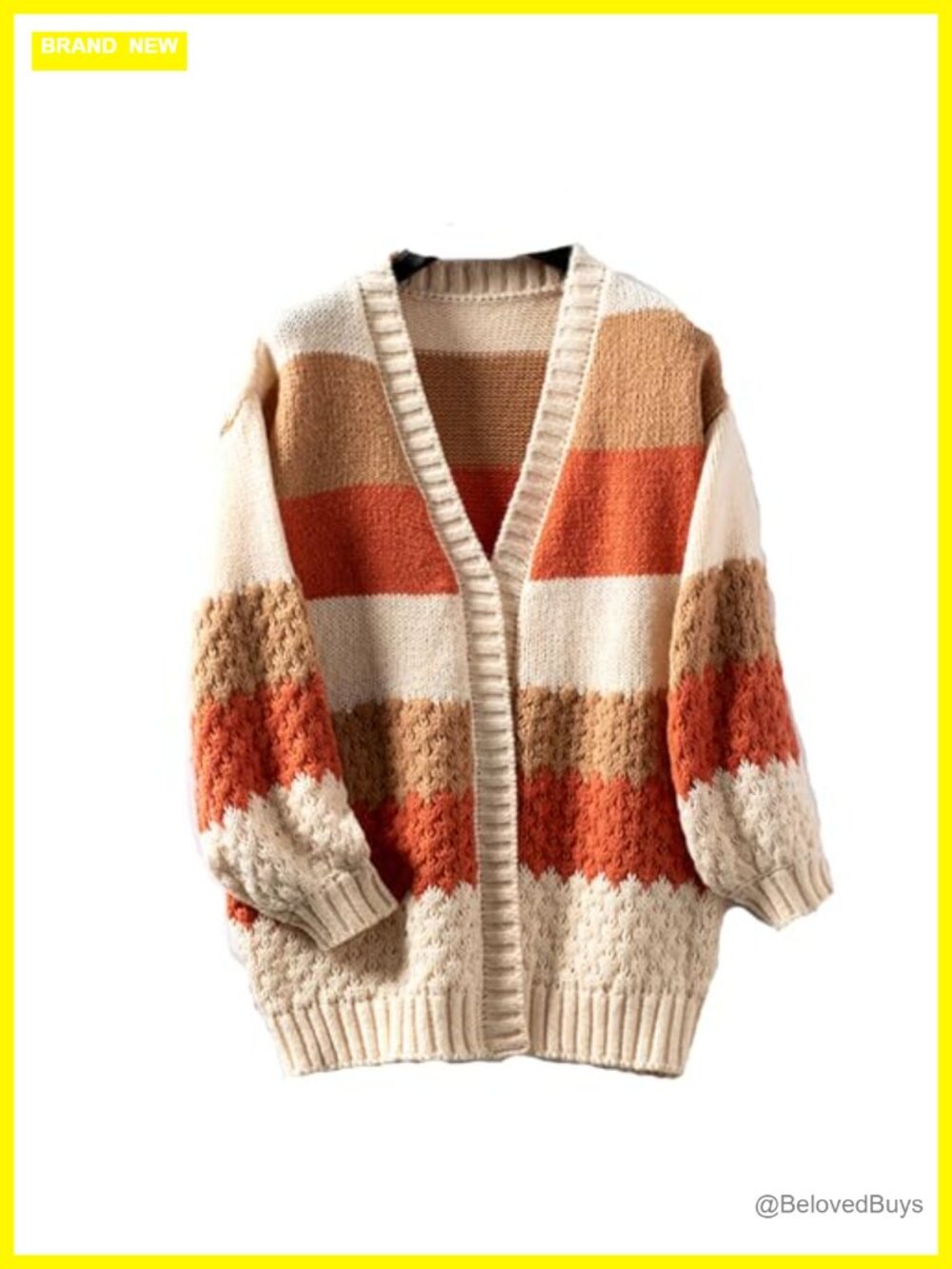 Long Sleeve Color Block Chunky Cable Knit Oversized Cardigan Sweater
